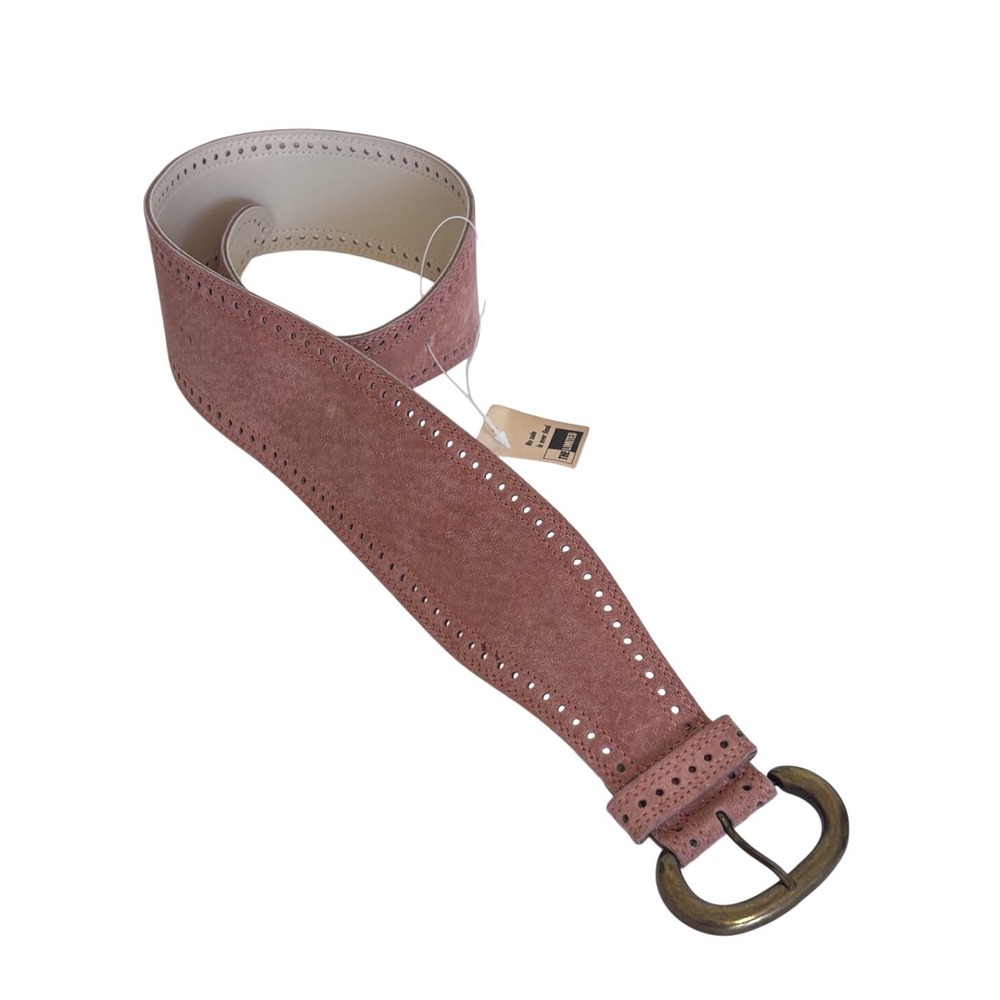 Vintage 80s Axcess Boho Wide Suede Belt Small Peach Statement Perforated Leather